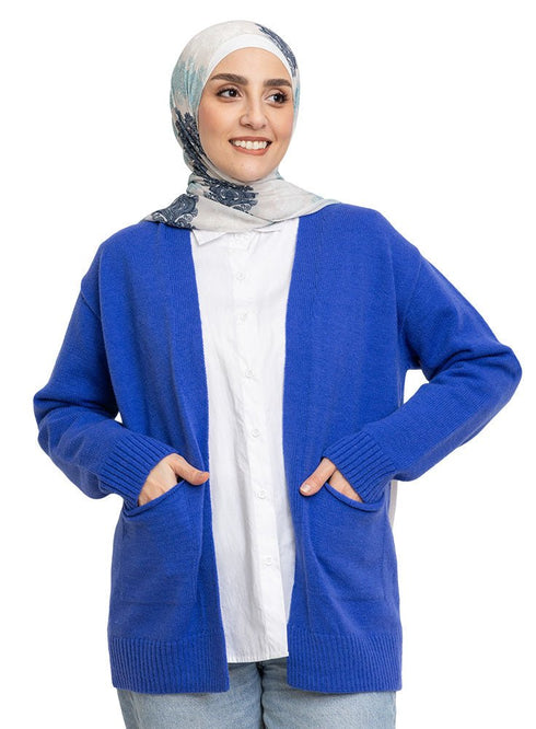 Royal Blue Basic Pocket Cardigan - Khotwh